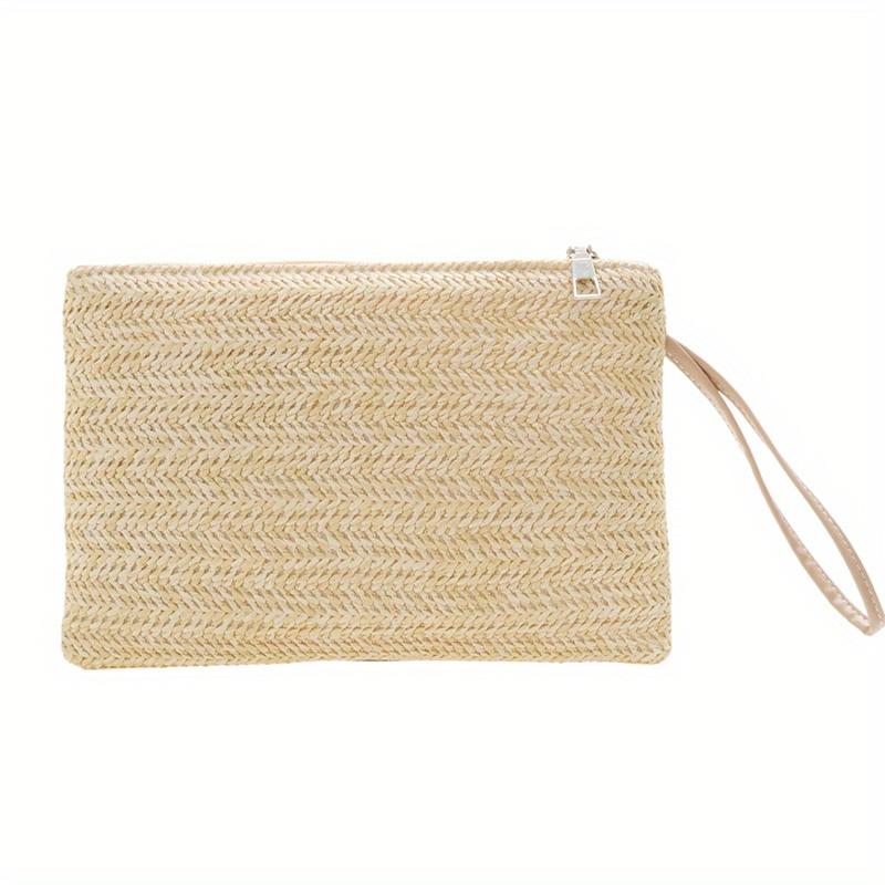 Weaving Bag Fashion Ladies Wristlet Clutch Women Daily Money Phone Clutch Solid Straw Woven Coin Purse Beach Wallet Card Holder