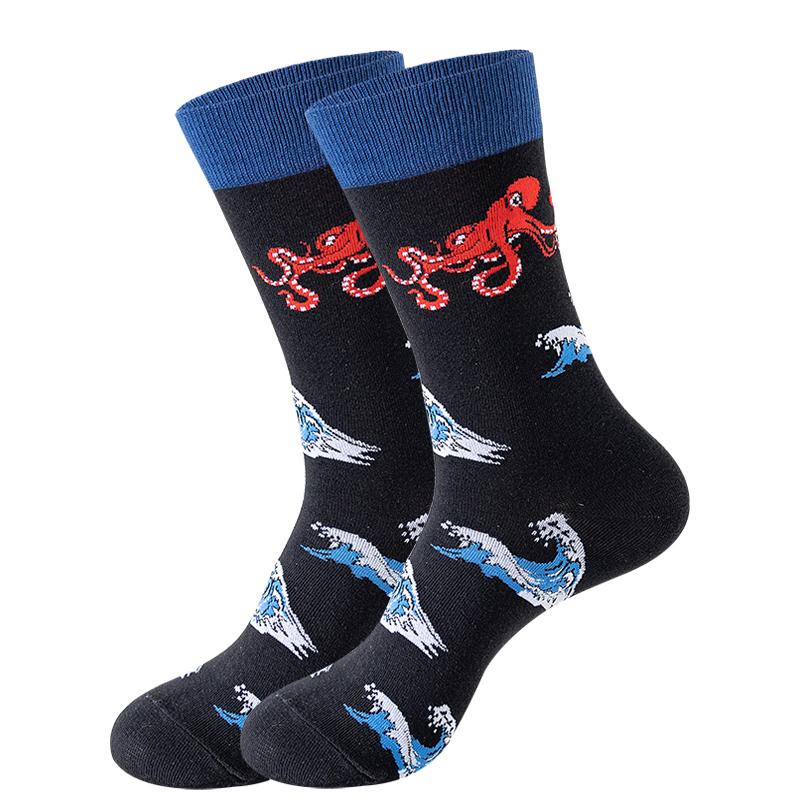 New Fashion Mens Socks Japanese Harajuku Happy Cartoon Socks Seahorse Crab Shrimp Coral Socks Trend Male Stockings Funny Socks
