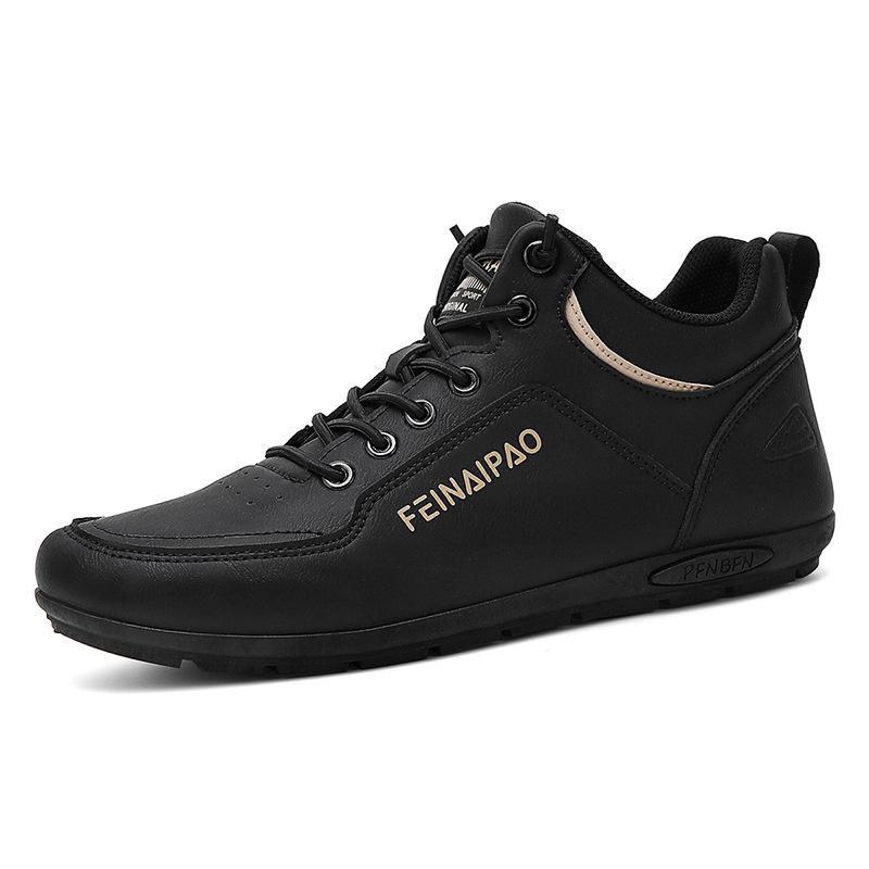 Autumn and winter new mid-top casual shoes for men, one pedal for wear-resistant jogging, leather surface trendy men's shoes