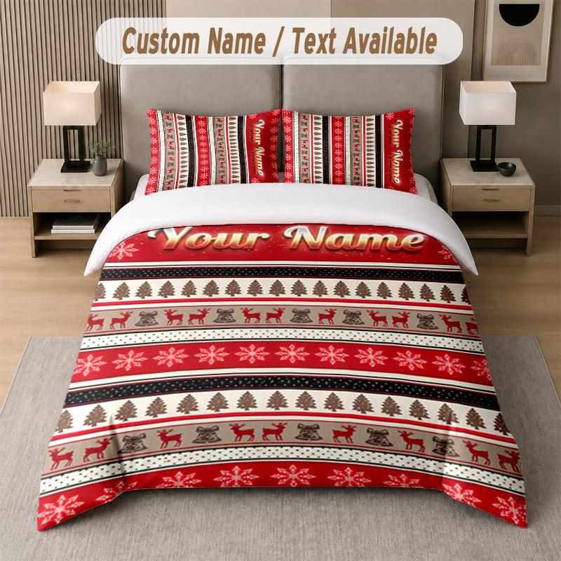 Winter Snow Theme Custom Text Or Name 3Pcs Bedding Set 1 Flat Sheet & 2 Pillowcases Personalized Home Bedding