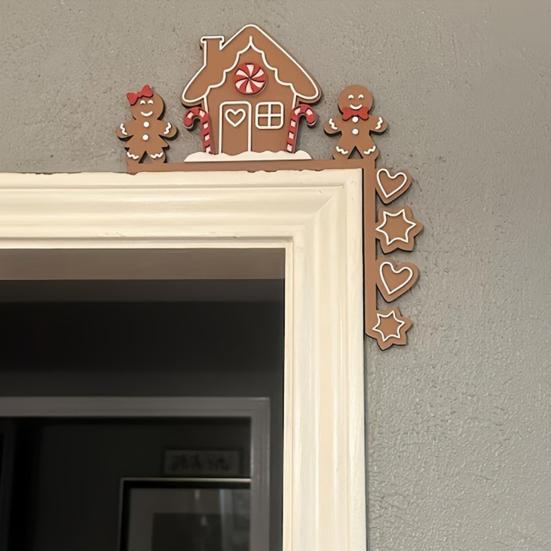 2 Pcs Christmas Gingerbread Door Toppers Wood Gingerbread Man Door Corner Sign for Door Frame Cabinet Shelf Window Wall Xmas Home Office Kitchen Decor