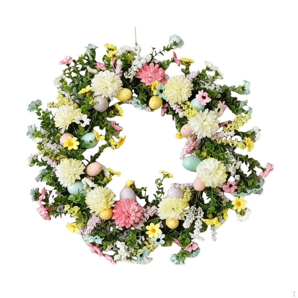 Easter Wreath with Colorful Eggs Artificial Flower Garland Compact Decoration for Farmhouse