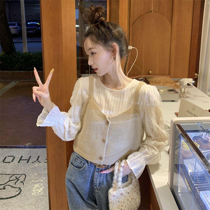 Autumn Energetic Girl Button-Up Cropped Vest & Versatile Shirt Set