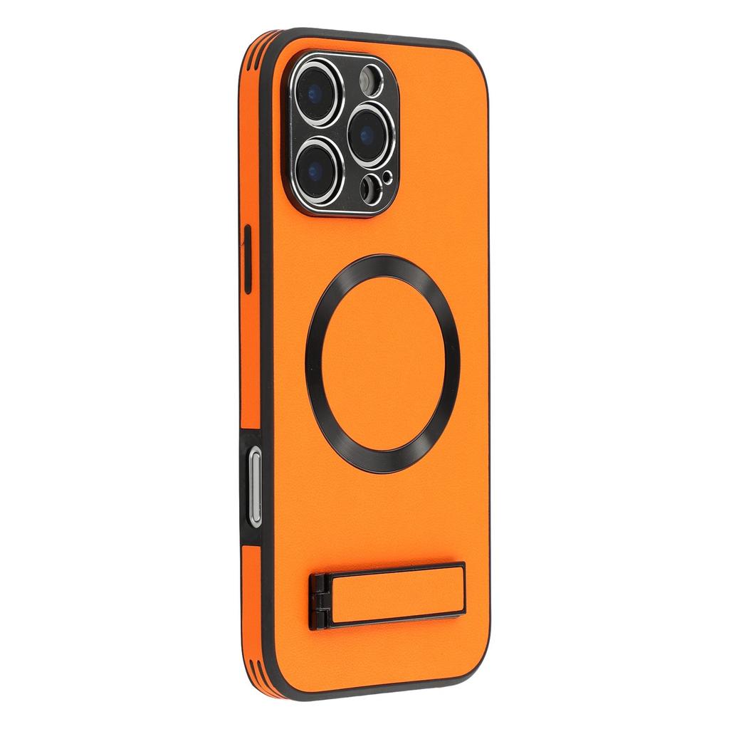 For iPhone 16 Pro Max Kickstand Case Compatible with MagSafe PC+TPU+PU Phone Back Cover