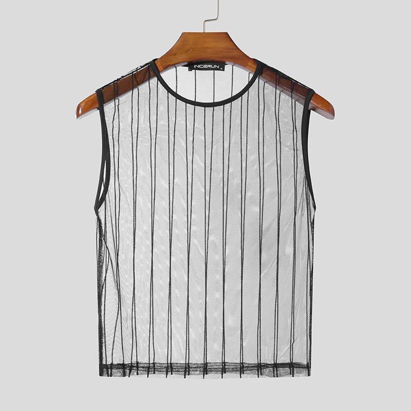 INCERUN Men Sleeveless See Through Mesh Sheer Crop Tank Tops Party Clubwear