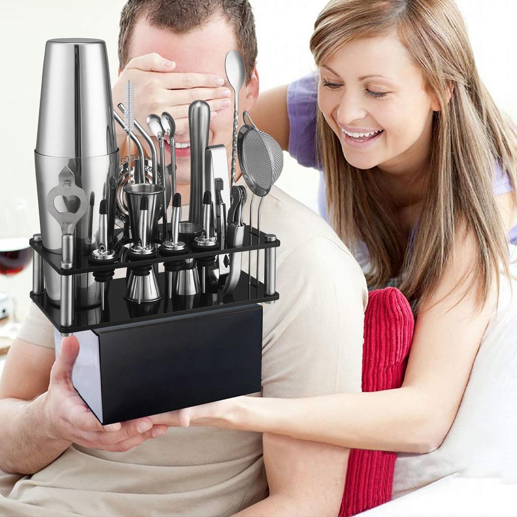 Edelstahl Mixer Cocktail Mixer Werkzeug 20 Stück Acryl Set Strohhalm Löffel Schneebecher