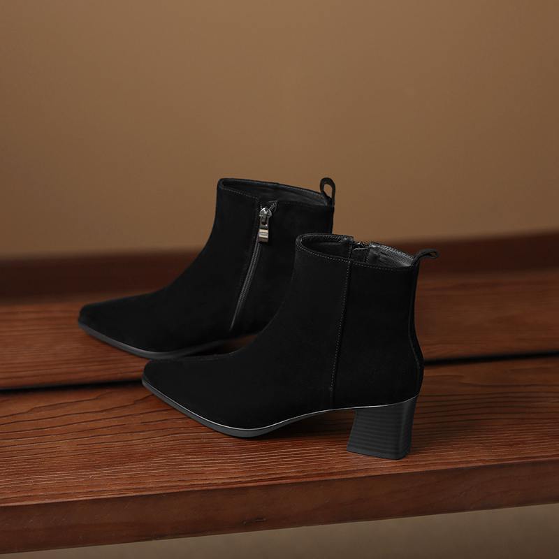 Krazing Pot Cow Suede Nubuck Winter Round Toe Chunky Heels Fashion Boots Women Zipper Retro Elegant Women Ankle Boots