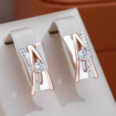 Rose Gold Silver Color Letter English Earrings With Zircon Women Statement Jewelry