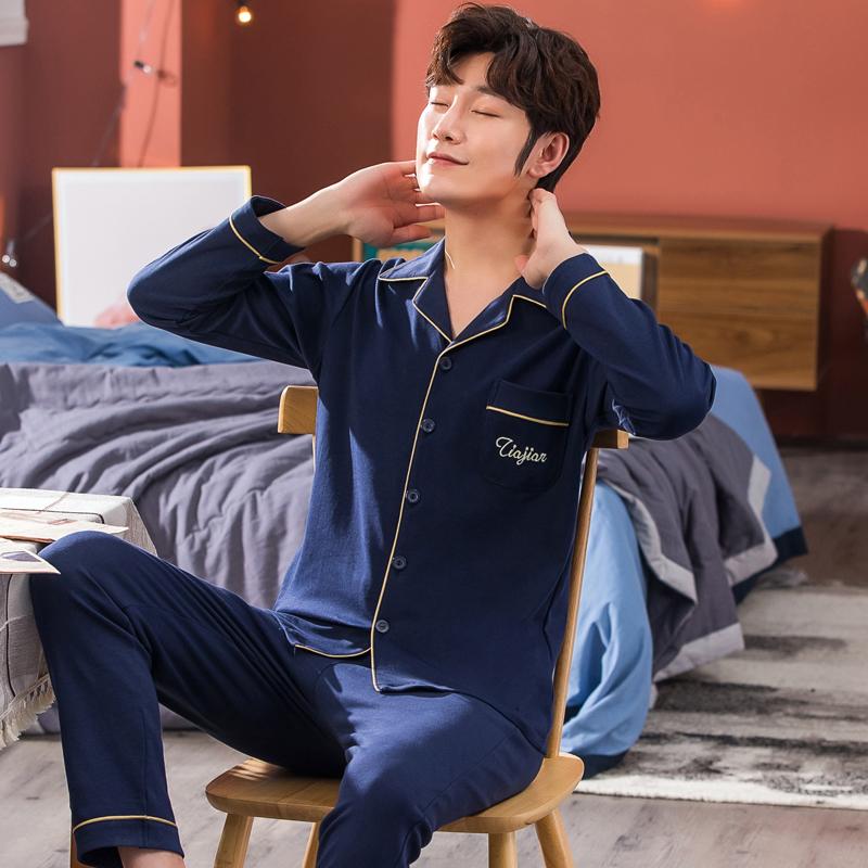 Plus Size Faux Cotton Print Men's Pajamas Korean Ins Autumn Y2k Male Nightwear
