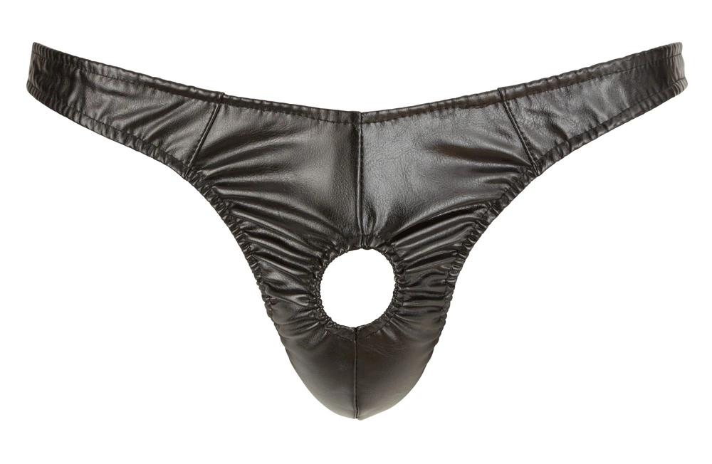 Svenjoyment - Glänzender Herren-Tanga mit Penislöchern Schwarz 2XL
