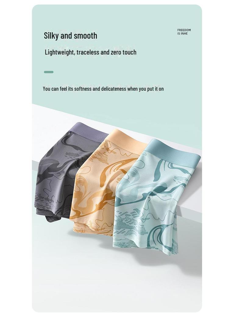 Men's Summer Ice Silk Seamless Boxer Briefs - Breathable, Comfortable, High-Elastic, Mid-Waist, Mesh Design