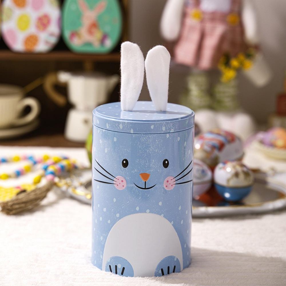 Iron Easter Bunny Tin Box Cute Storage Gift Box Creative Iron Bucket Ornament  Happy Easter Decor