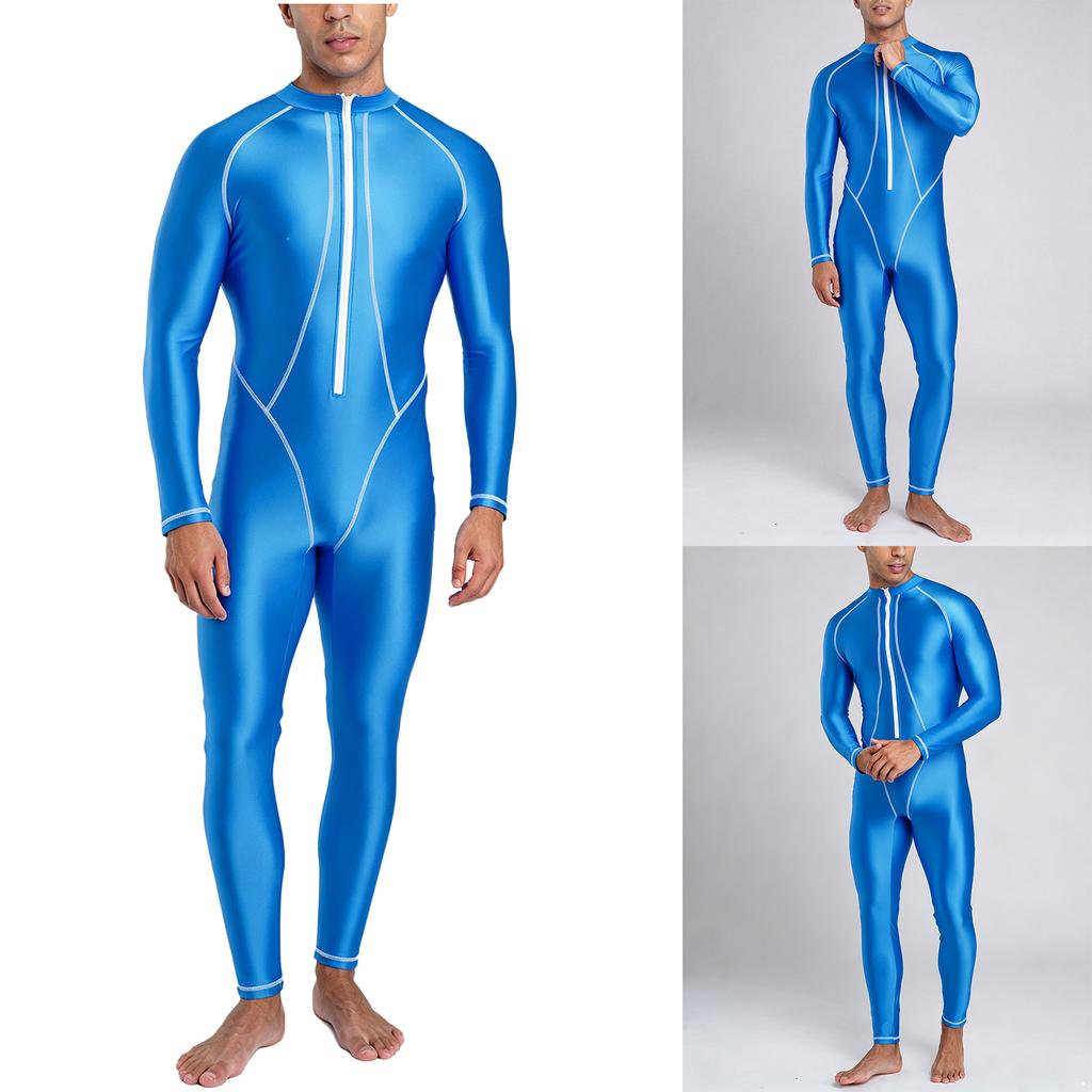 Costume da Bagno Intero da Uomo a Manica Lunga e Pantalone Lungo con Collo Alto Rash Guard Lucido Costume da Bagno Integrale per Surf, Immersioni, Spiaggia