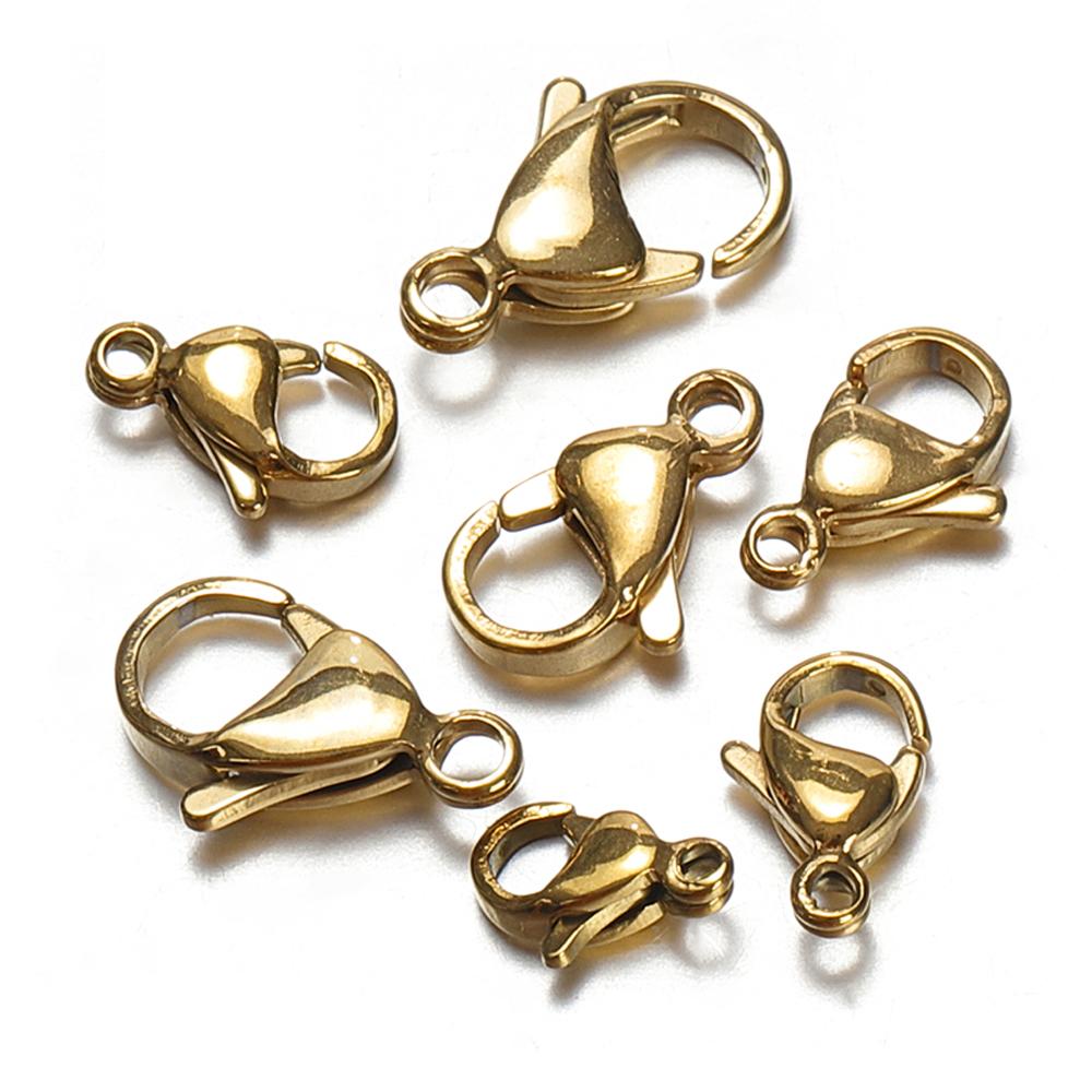 20pcs 9-15mm Stainless Steel Lobster Clasps for Bracelet Necklace Gold Color Chain Claw Connectors DIY Jewelry Making