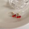 Red Cherry Pendant Necklace Stud Earrings Set Women's Fashion Fruit Necklace Earrings Jewery Set For Party Wedding Girls Gifts