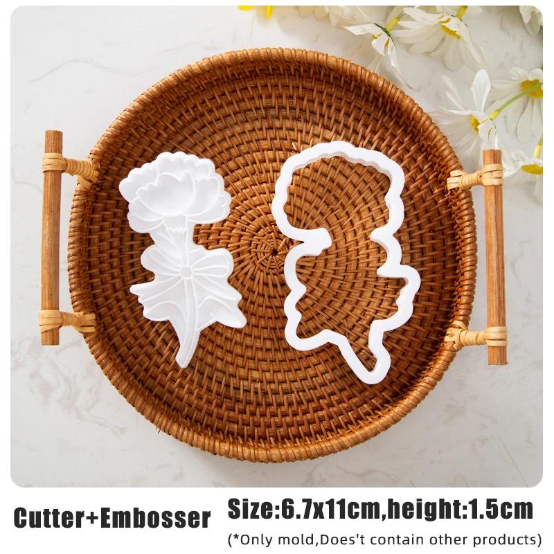 Mother's Day Frosting Cookie Embosser Mould Carnation Flower Cookie Thanksgiving Teachers Day Tulip Pattern Biscuit Cutters Mold