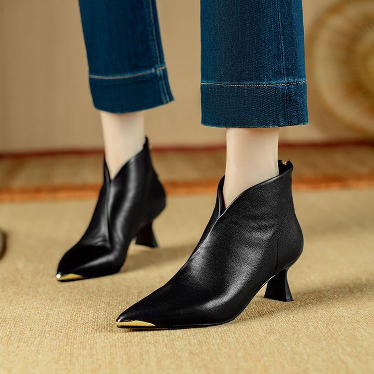 Fashion New Winter Genuine Leather Shoes for Women Pointed Toe Ankle Boot Zaptos Mujer Fashion Casual Shoes Women Heel Height 4cm/5.5cm