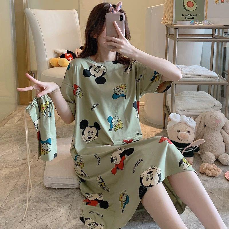 Girls' Summer, Spring and Autumn Short-sleeved Home Wear with Cute Cartoon Designs and Loose Style Pajamas and Nightgowns