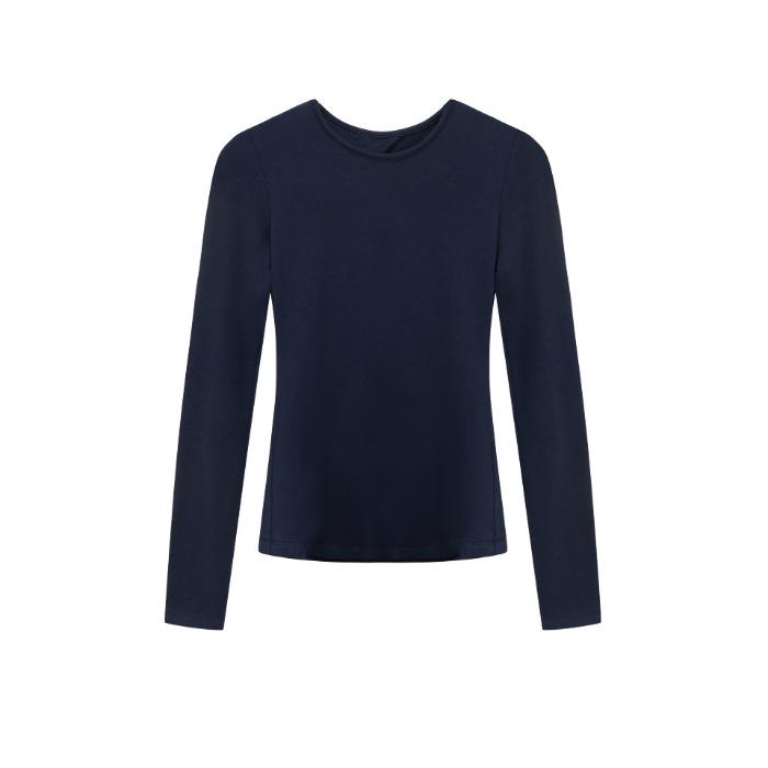 Топ-футболка с длинным рукавом из байки с начесом, стройнящий Medium синий