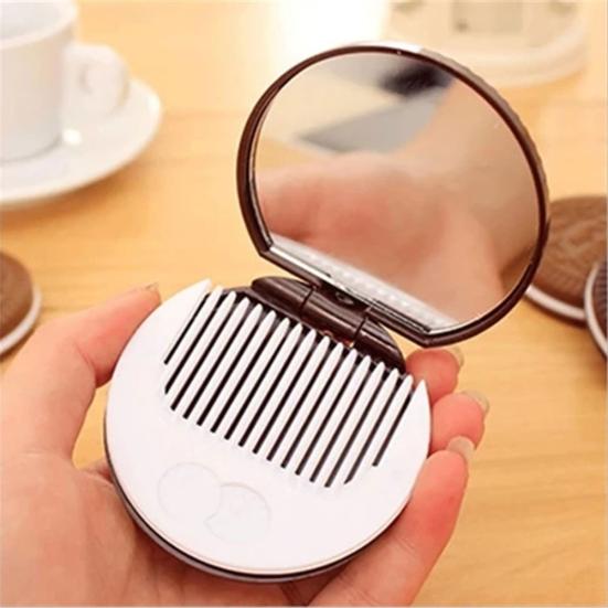 Cute Chocolate Sandwich Folding Biscuit Shaped Portable Makeup Round Mirror