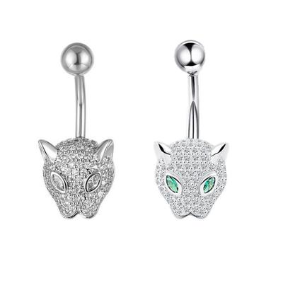 Zirkonia-inlaid Leopardenkopf Bauchnabelring Körperpiercing Bauchnabel Schmuck