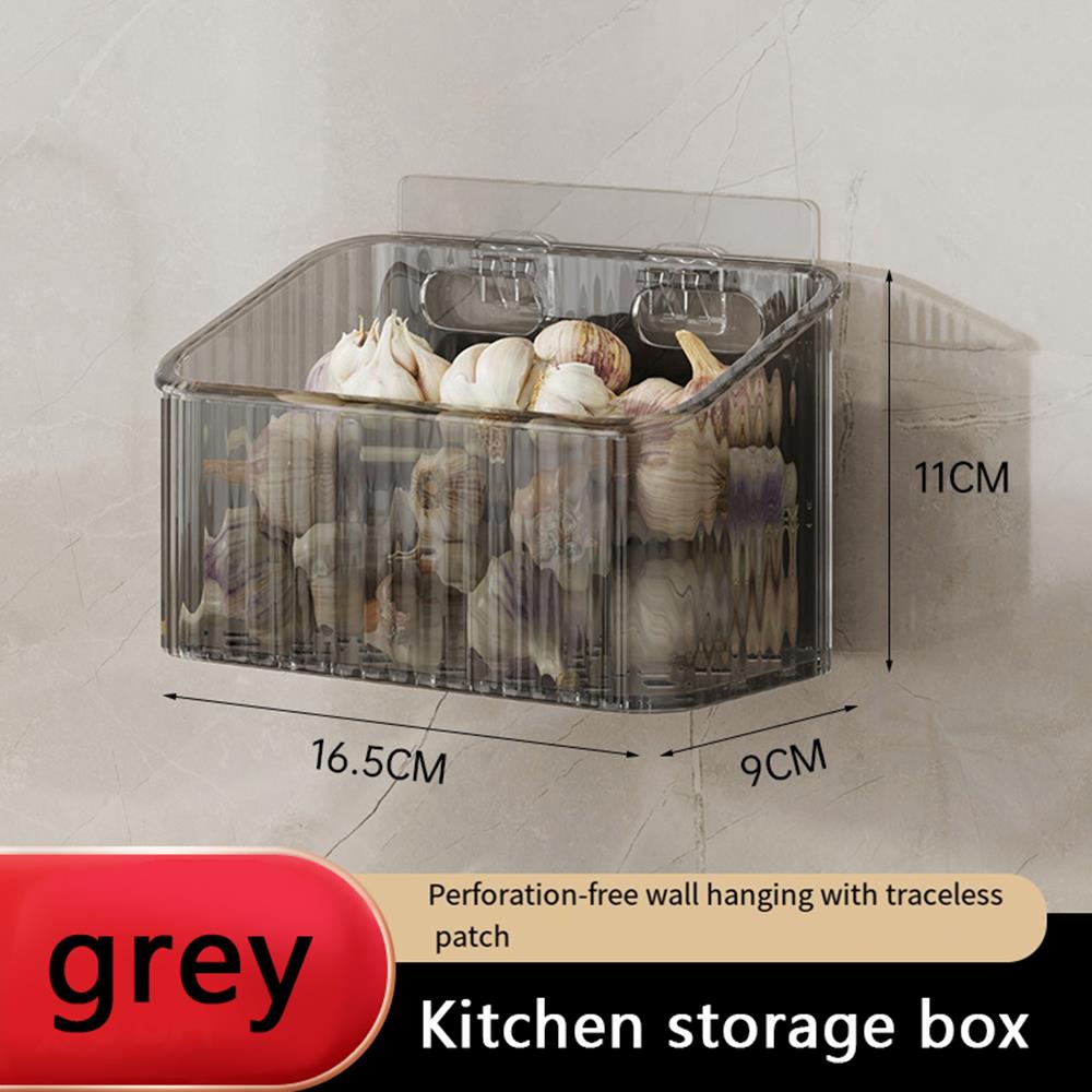 Кухонная полка Многофункциональный ящик для хранения Пластиковая корзина Настенный домашний органайзер Прочный контейнер для хранения чеснока и имбиря 1-tier