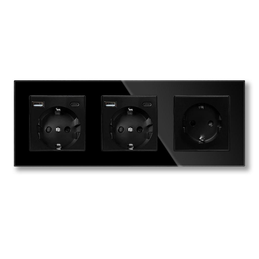 European Standard Round Glass Panel Triple Wall Socket 250V 16A