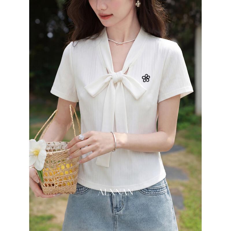 Women's V-Neck Bow Short Sleeve T-Shirt