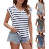 Women's Summer V-neck Striped Short-sleeved Loose T-shirt Top