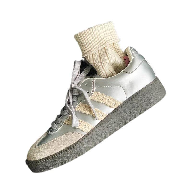 Retro Spitzenrand Deutsche Trainingsschuhe Damen 2024 Frühling neu Student Schnürschuhe Sport- und Freizeit-Board-Schuhe Forrest Gump Schuhe