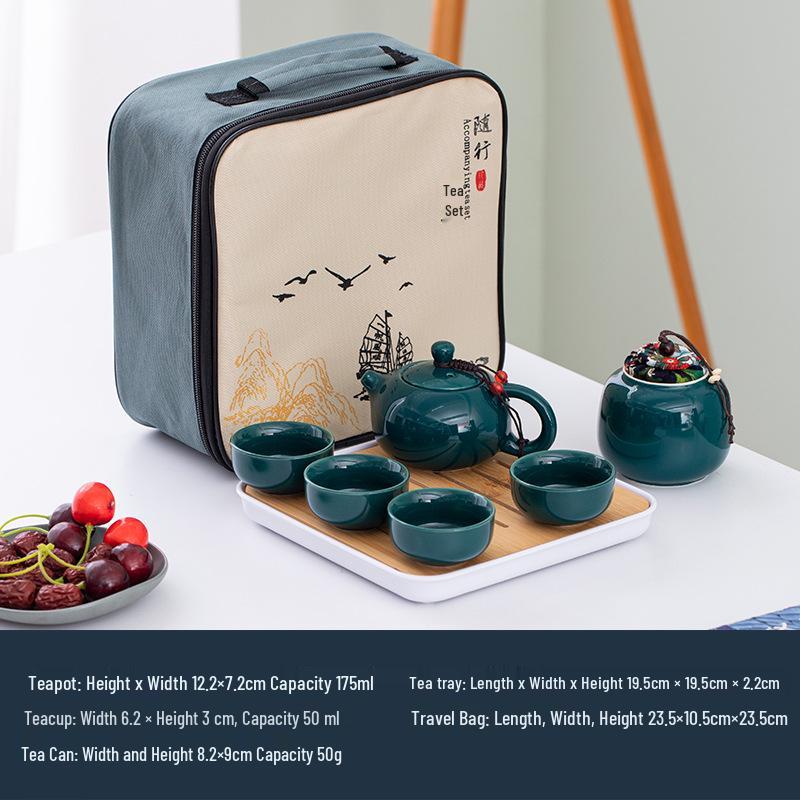 Portable Ceramic Tea Set with Tray - Custom Engraved Anniversary Gift