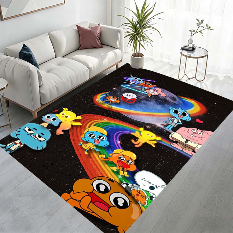 Colorful cartoon animal and anime pattern rugs in various sizes, perfect for children, suitable for bedrooms, beds, and bathrooms.