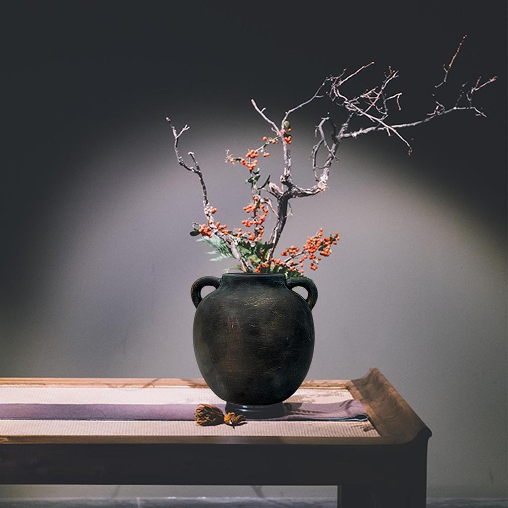 Elegant Wabi Sabi Ceramic Vase Bud Holder Vintage Farmhouse Flowerpot for Living Room Office Tabletop Decor