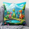 1Pc Cartoon Dinosaur Family Print Throw Pillow Cover,Suitable For Sofa,Bedroom,Kids Room,A Playful Gift For Little Dino Lovers