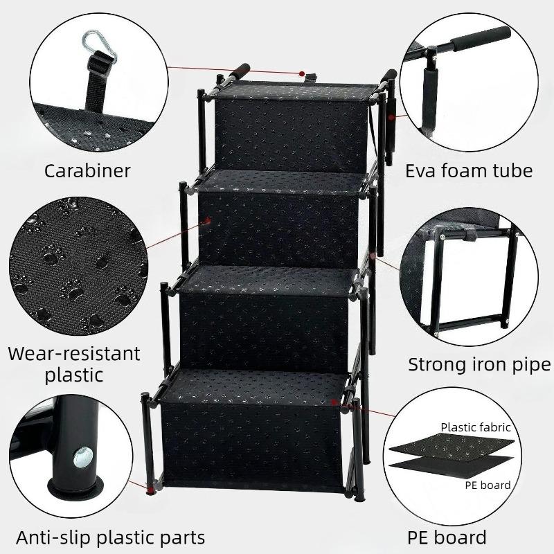 

4 Steps Foldable Dog Stairs Ramp Metal Car Mounted Climbing Dog Ladder Cars Travel Portable Dogs Stairs Nonslip Surface Outdoor