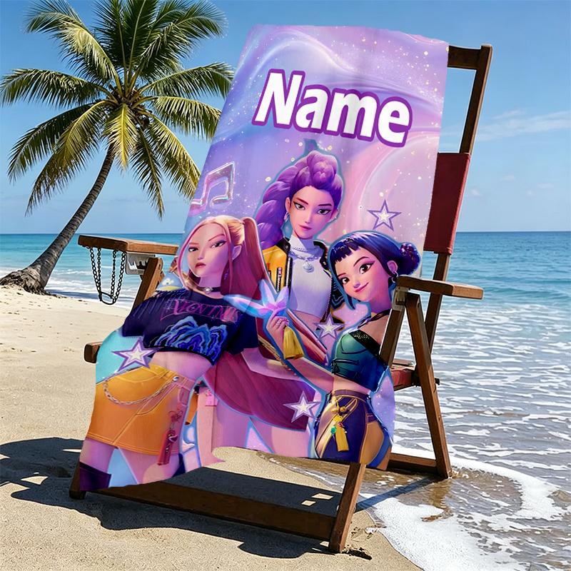 Asciugamano da Spiaggia Personalizzato con Nome KPop Hunters Print, per Viaggio Campeggio Festa in Spiaggia Decorazione Casa, Regalo di Compleanno per Famiglia e Amici