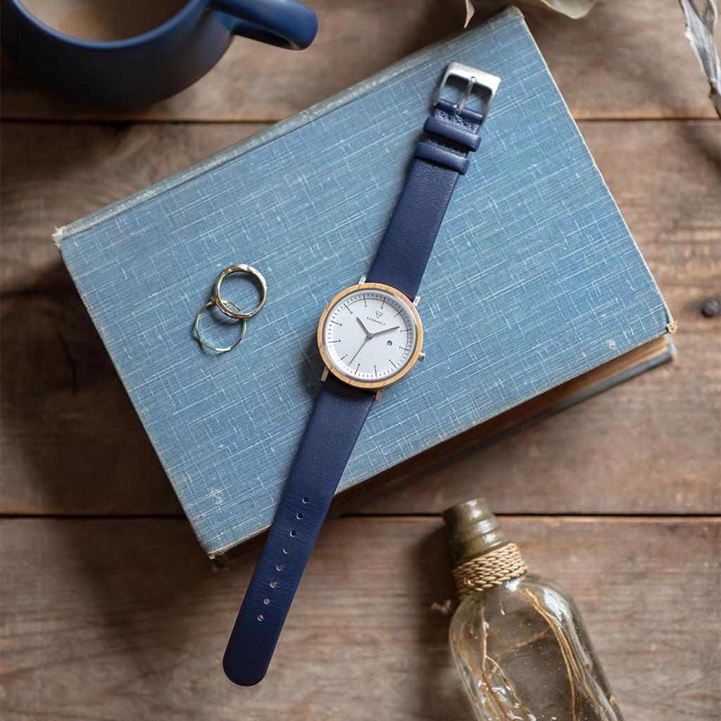 Kabholz Amelie Oak Navy Wooden German Water Officially Navy Watch, Design, Resistant, Imported, WAME0621, Men's