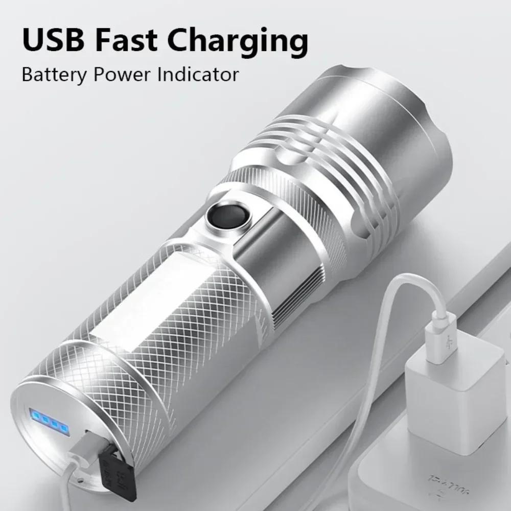 Aluminum Alloy Flashlight Rechargeable Portable, Strong Light, Variable Focus Flashlight Outdoor Multi-functional Fishing Light