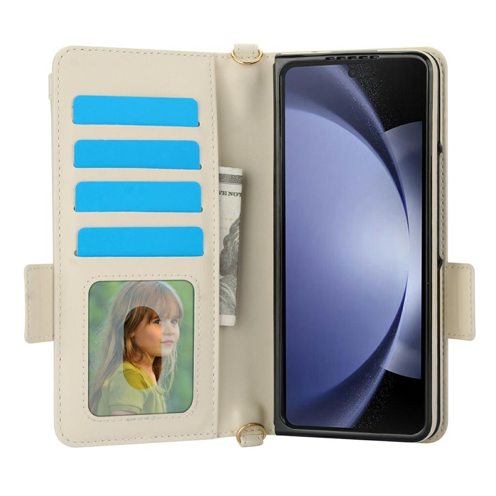 For Samsung Galaxy Z Fold5 5G Case Quilted Design PU Leather Wallet Phone Cover with Shoulder Strap