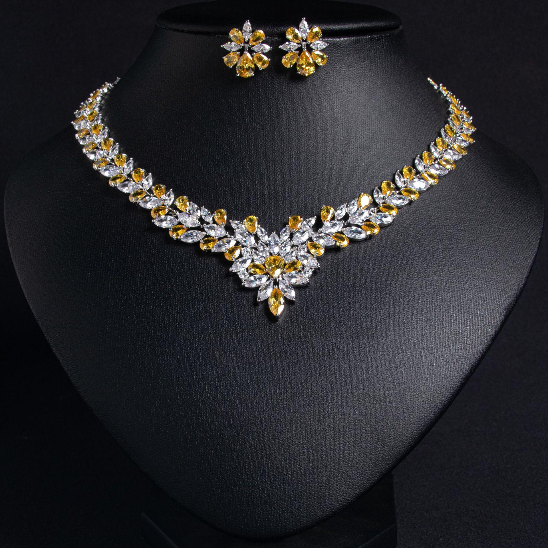 

Flower Bridal Jewelry Set Necklace Ice Flower Earrings Zircon Jewelry Set