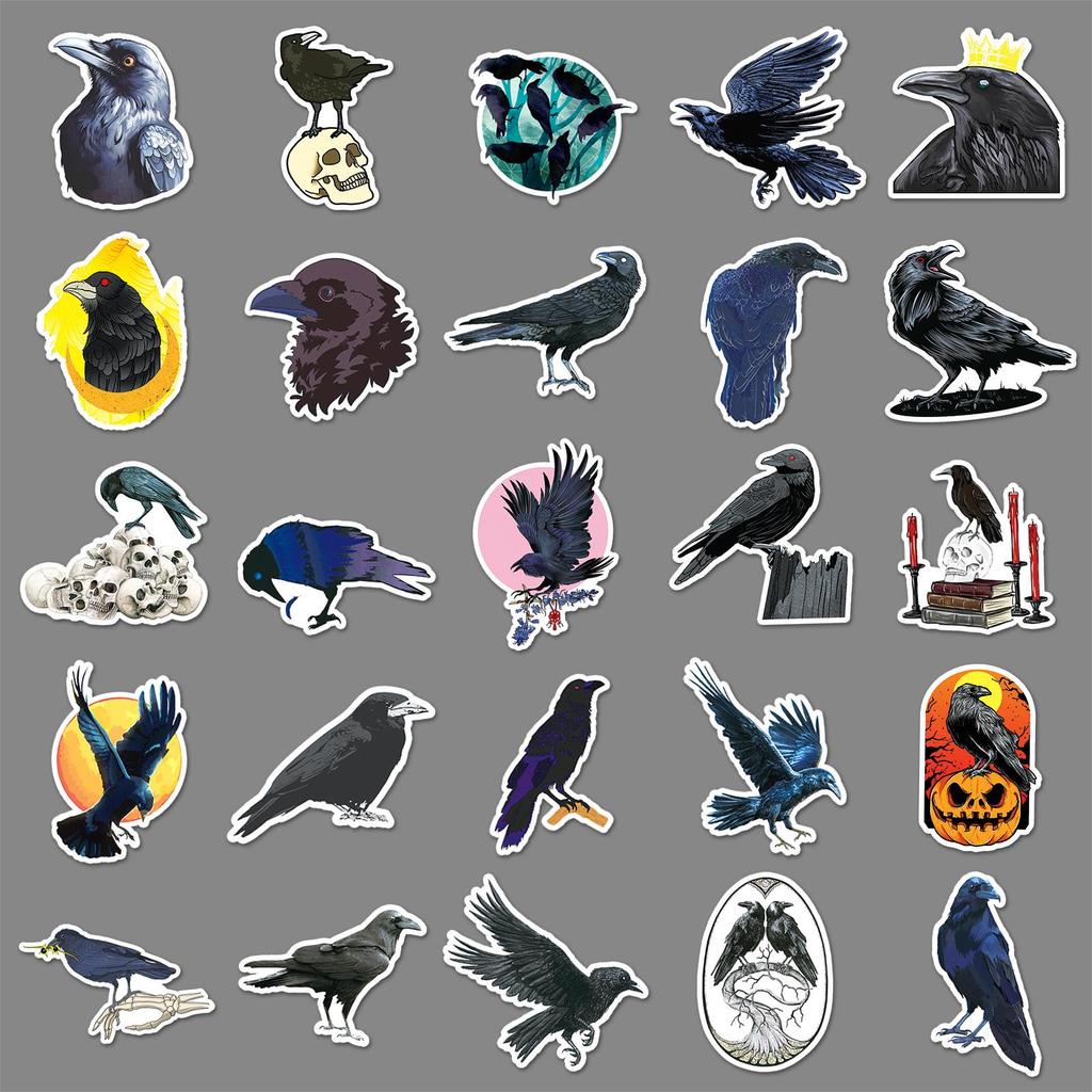 50 Cartoon Crow Stickers - Halloween Animal Decorations for Planner, Suitcase, Phone Case - Waterproof