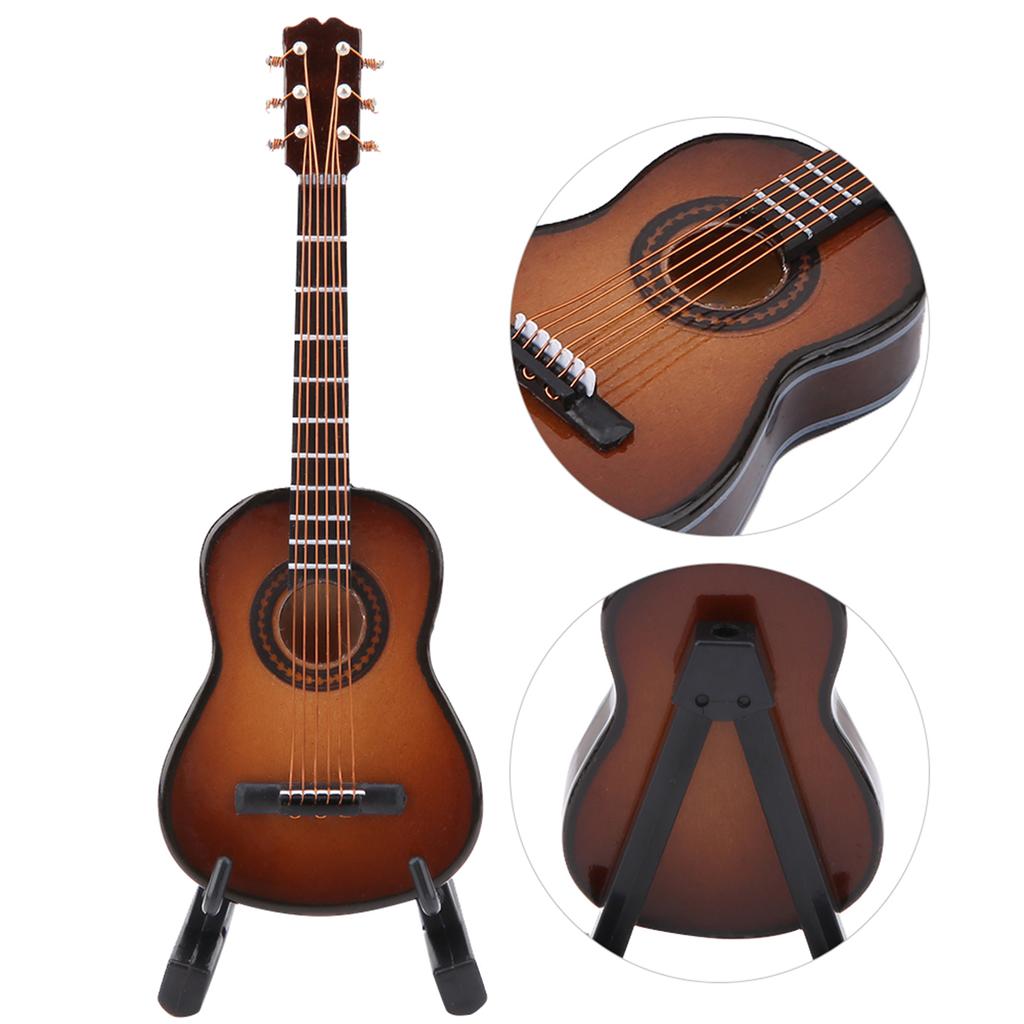 Miniatur-Gitarrenmodell aus Holz, Anzeige, Mini-Musikornamente, Handwerk, Wohnkultur (Braun 10cm)