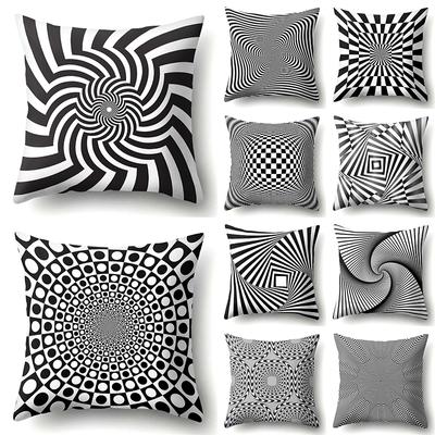 Geometry Pillow Case Abstract Black White Striped Dotted Grid Geometric Art Pillow Cases Cover