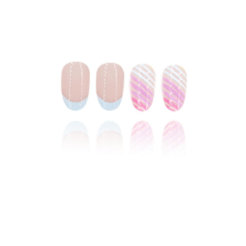 Colorful French Tip Press on Nails Glossy Nude Fake Nails Short Oval Lines Glue on Nails Reusable Acrylic Stick on Nails for Women