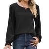 Tops de Mujer Cuello Redondo Manga Larga Abullonada Color Sólido Camiseta con Decoración Waffle Color Sólido Camiseta de Ajuste Holgado