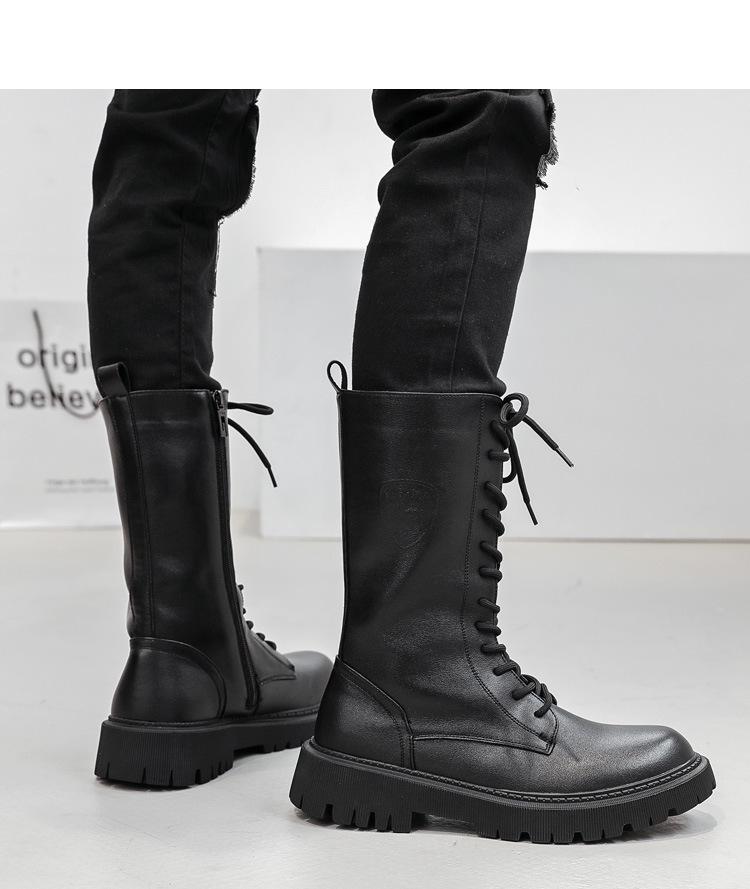 Herren Echtleder Martin Stiefel – Britischer Stil Lässige Ritterstiefel, Coole Motorradstiefel mit dicken Sohlen und Reißverschlüssen.