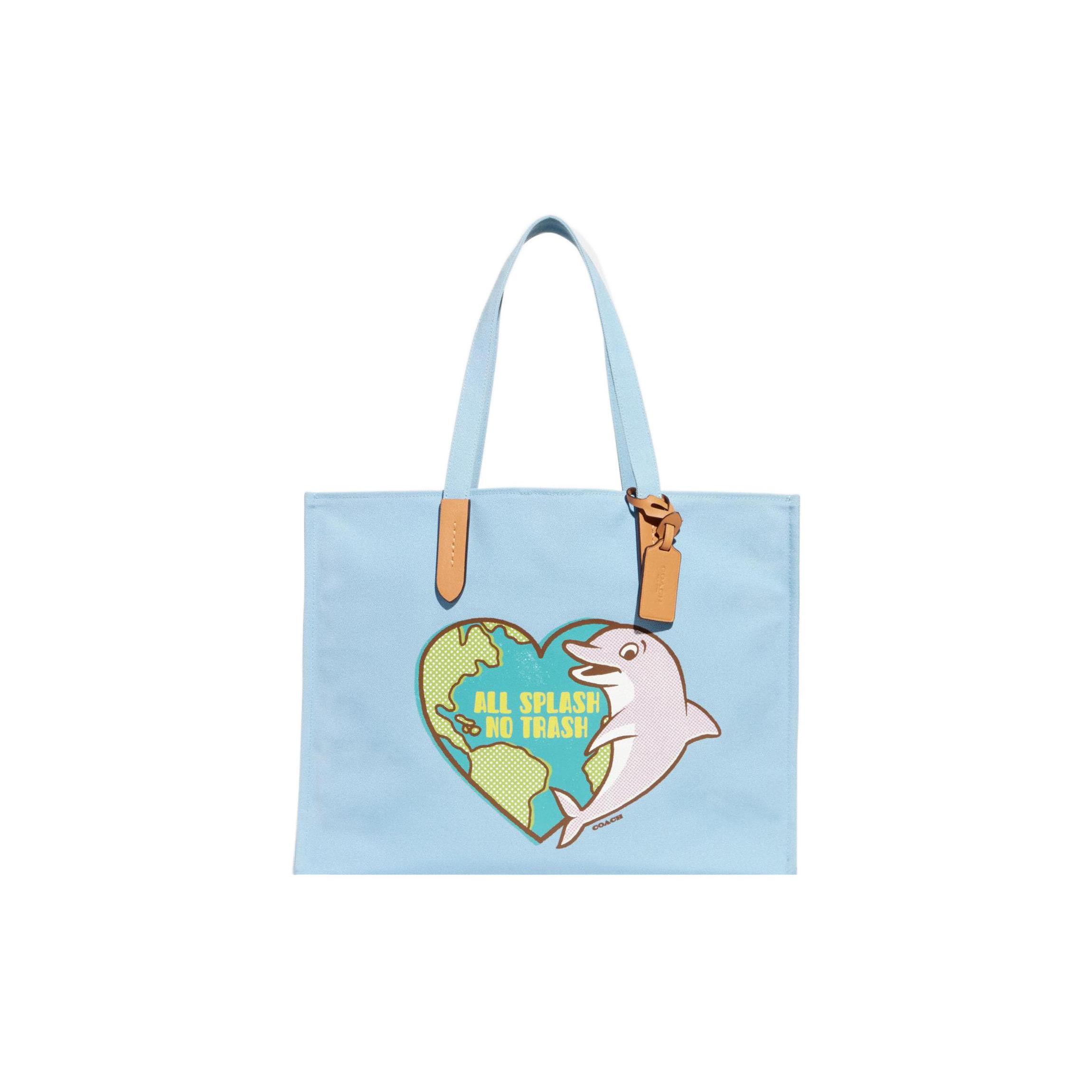 

Coach Recycled Tote 42 Dolphin Print Coated Canvas And Leather Tote Bag Women Tote Bags Blue CA841-V5CMB Basic Set (Bag+Dust Bag)