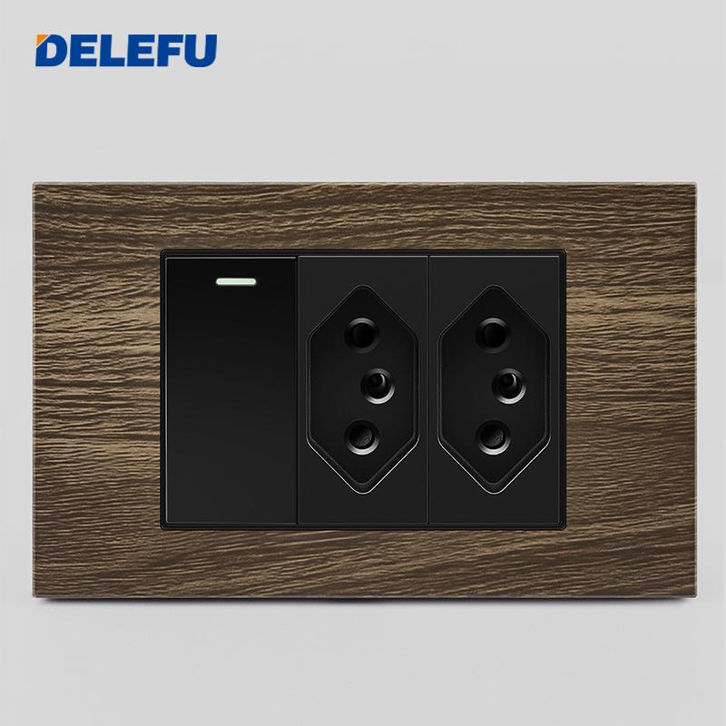 DELEFU Brasilianischer 118er Vintage Aluminium-Holzmaserung Schaltersteckdose mit USB Typ-C Anschluss Netzstecker ist Langlebig.