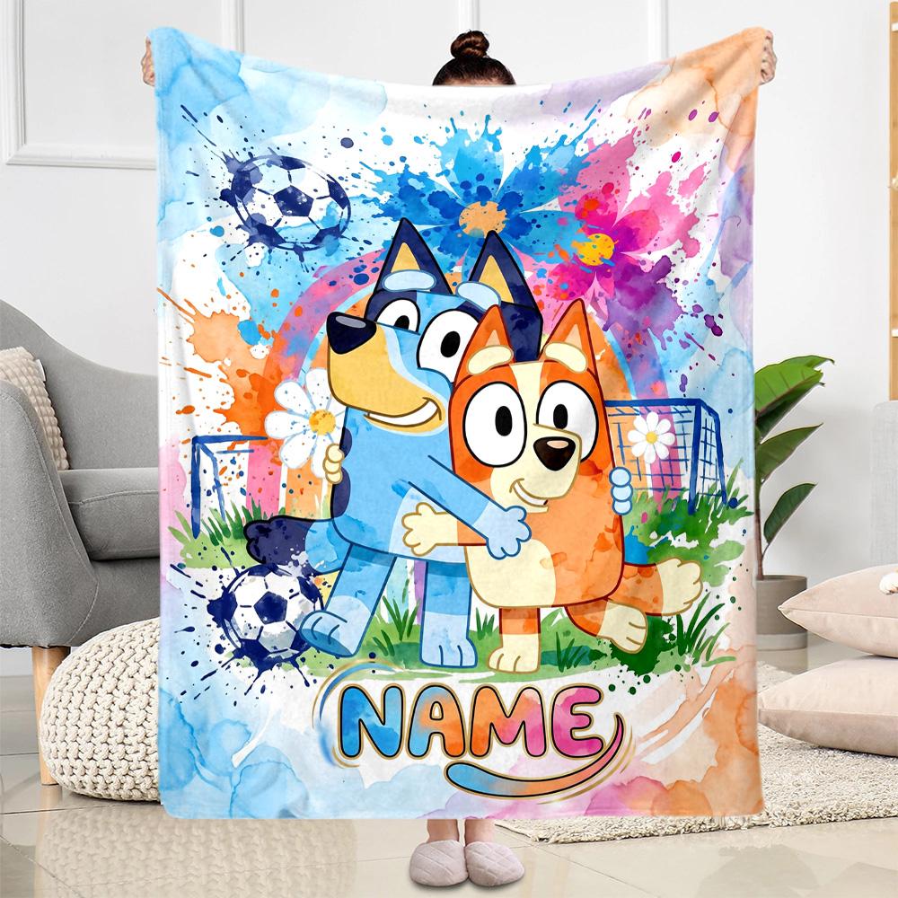 Bluey's Festive Football Fun Customize Your Name Blanket Throw Customizable Blanket Ultra-Soft Suitable for Picnics Chair Bedding Seaside