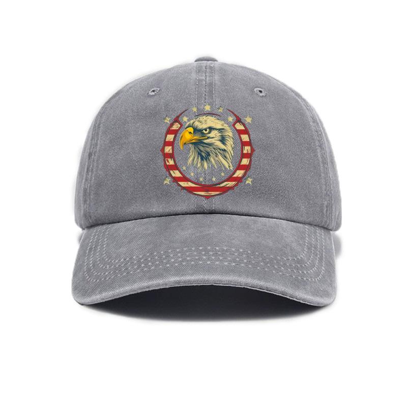 Retro distressed eagle print washed trendy soft top baseball cap unisex hat серый